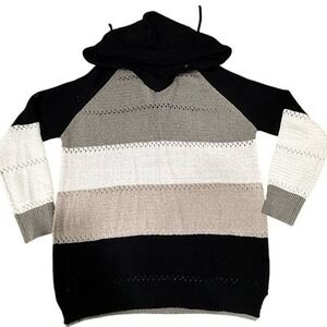 Women's Large Knit Top Black White Gray‎ Striped Sweater Pre-Loved